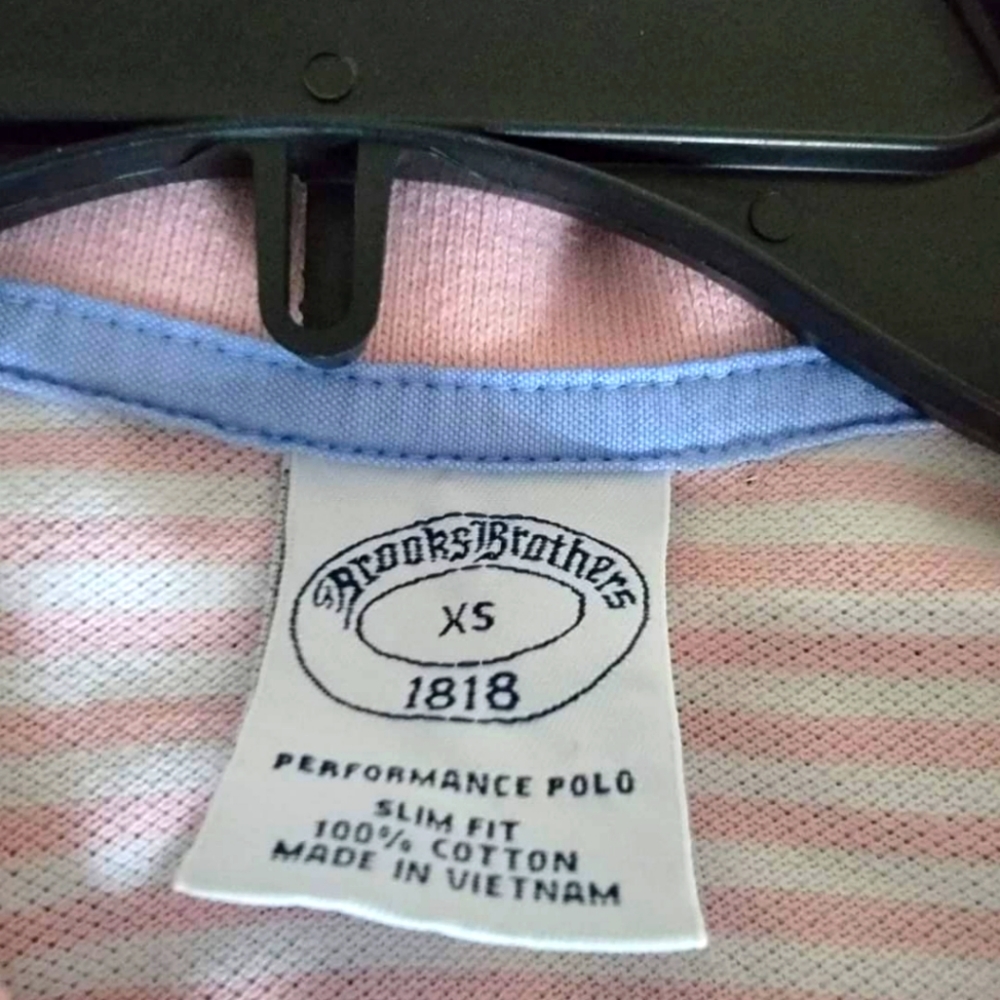Brooks Brothers pink and white striped polo xs
